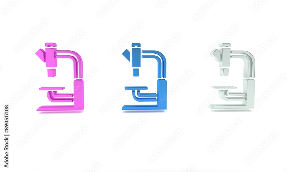 Colorful Microscope icon isolated on white background. Chemistry, pharmaceutical instrument, microbiology magnifying tool. Minimalism concept. 3D render illustration Colorful Microscope icon isolated on white background. Chemistry, pharmaceutical instrument, microbiology magnifying tool. Minimalism concept. 3D render illustration