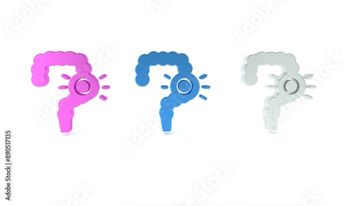 Colorful Gut constipation icon isolated on white background. Bowel problems. Minimalism concept. 3D render illustration