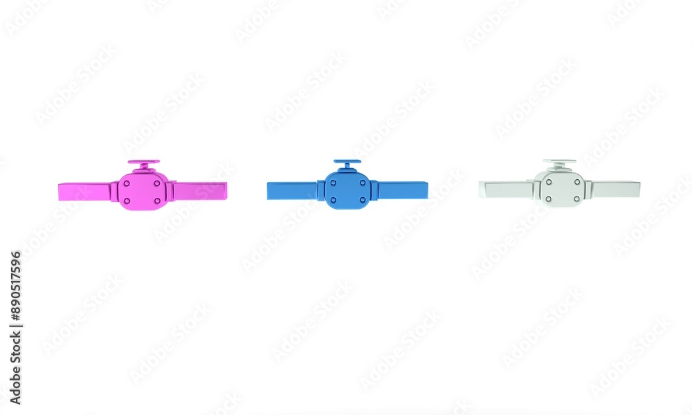 Colorful Industry metallic pipes and valve icon isolated on white background. Minimalism concept. 3D render illustration Colorful Industry metallic pipes and valve icon isolated on white background. Minimalism concept. 3D render illustration