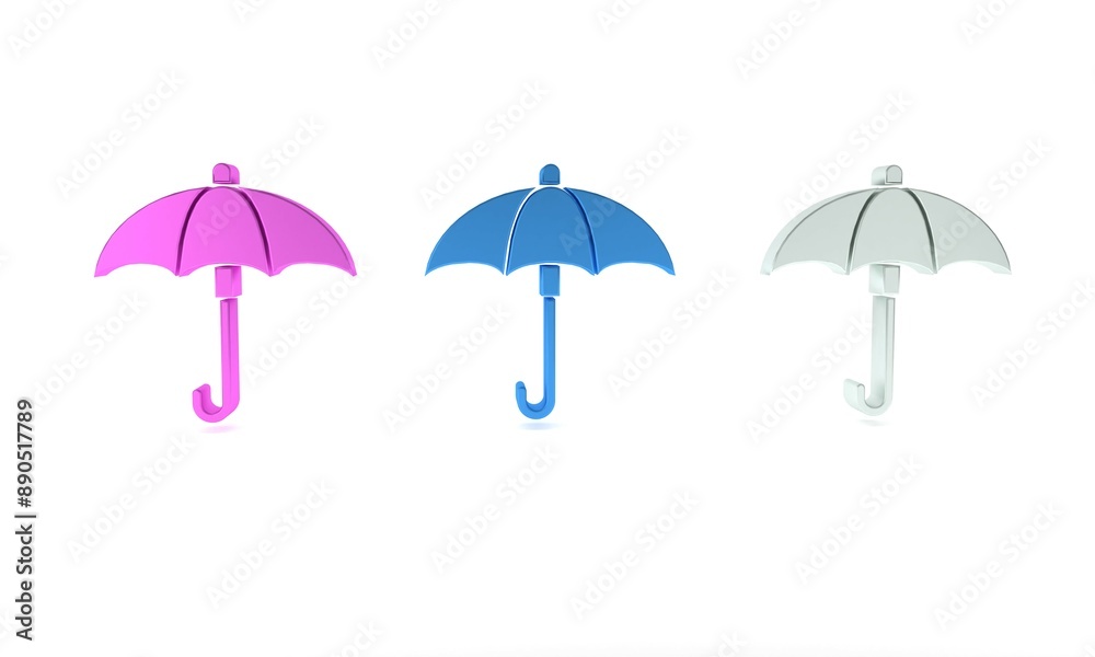 Colorful Classic elegant opened umbrella icon isolated on white background. Rain protection symbol. Minimalism concept. 3D render illustration Colorful Classic elegant opened umbrella icon isolated on white background. Rain protection symbol. Minimalism concept. 3D render illustration