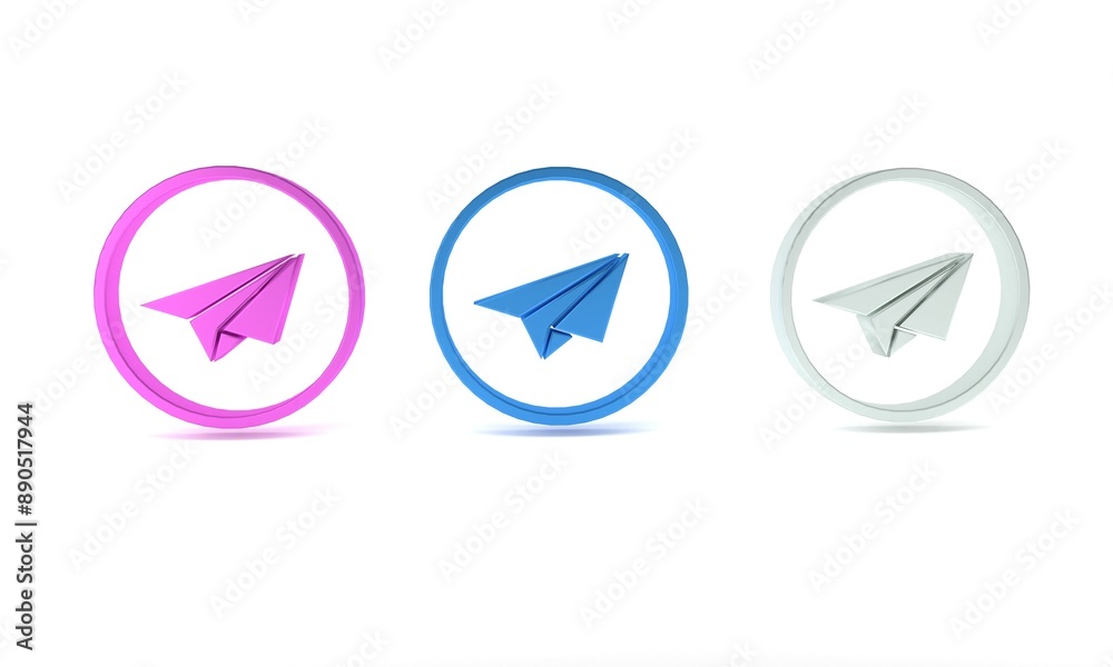 Colorful Paper plane icon isolated on white background. Paper airplane icon. Aircraft sign. Minimalism concept. 3D render illustration
