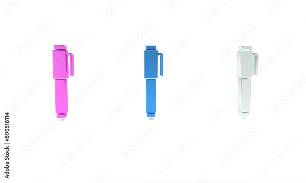 Colorful Pen icon isolated on white background. Minimalism concept. 3D render illustration