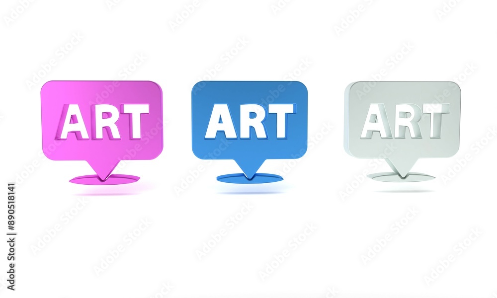 Colorful Speech bubble with text art icon isolated on white background. Message icon. Communication or comment chat symbol. Minimalism concept. 3D render illustration Colorful Speech bubble with text art icon isolated on white background. Message icon. Communication or comment chat symbol. Minimalism concept. 3D render illustration