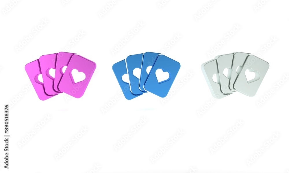 Colorful Deck of playing cards icon isolated on white background. Casino gambling. Minimalism concept. 3D render illustration Colorful Deck of playing cards icon isolated on white background. Casino gambling. Minimalism concept. 3D render illustration