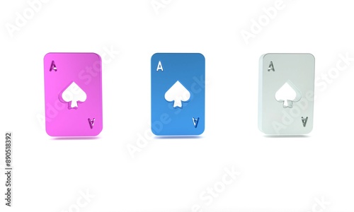 Colorful Playing card with spades symbol icon isolated on white background. Casino gambling. Minimalism concept. 3D render illustration