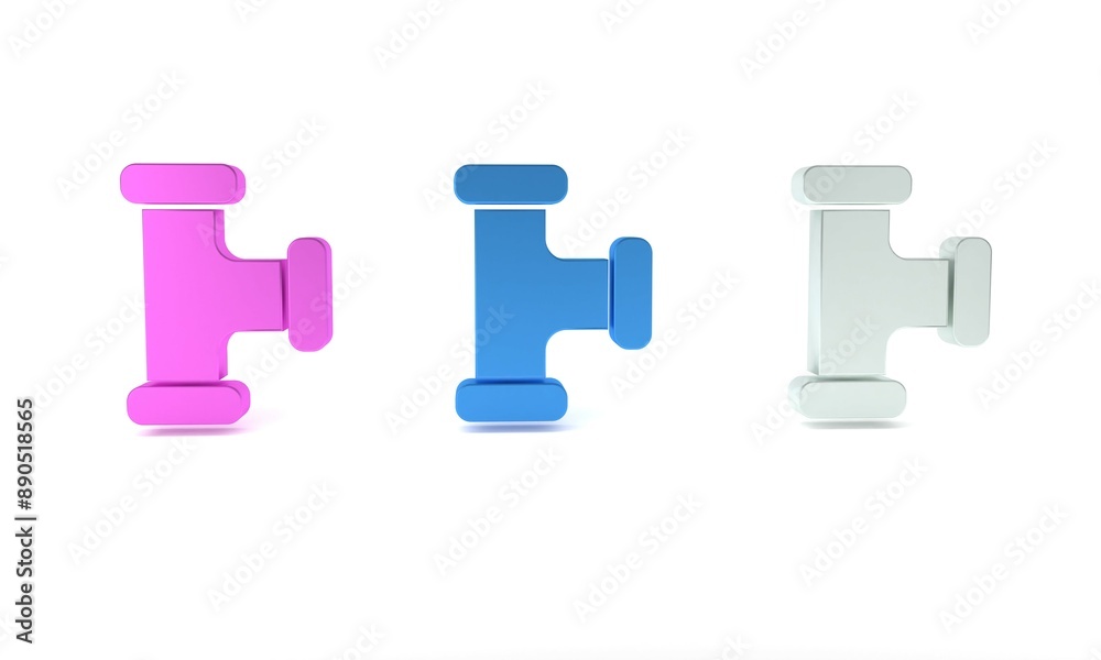 Colorful Industry metallic pipe icon isolated on white background. Plumbing pipeline parts of different shapes. Minimalism concept. 3D render illustration Colorful Industry metallic pipe icon isolated on white background. Plumbing pipeline parts of different shapes. Minimalism concept. 3D render illustration