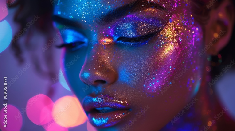 beautiful woman in the club with glowing makeup beautiful woman in the club with glowing makeup
