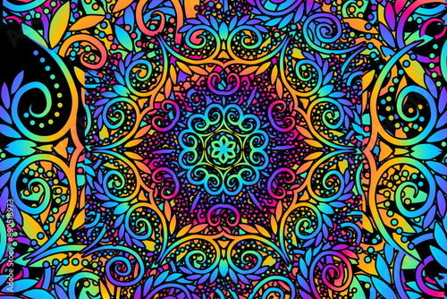 Luxurious batik flower line art pattern of indonesian culture traditional caleidoscope 