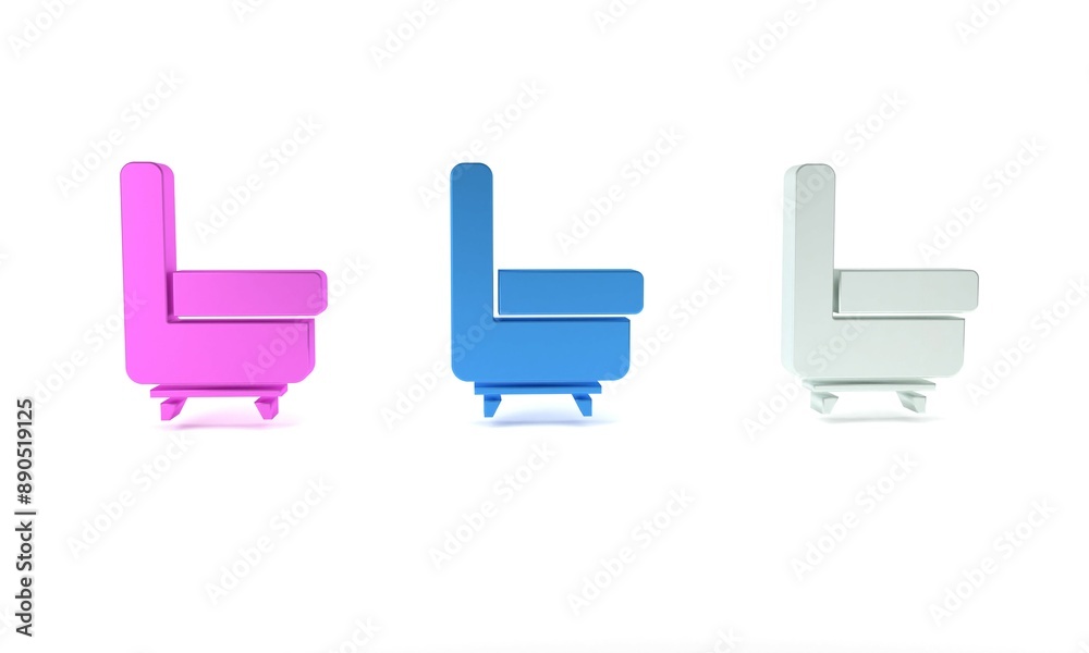 Colorful Armchair icon isolated on white background. Minimalism concept. 3D render illustration Colorful Armchair icon isolated on white background. Minimalism concept. 3D render illustration