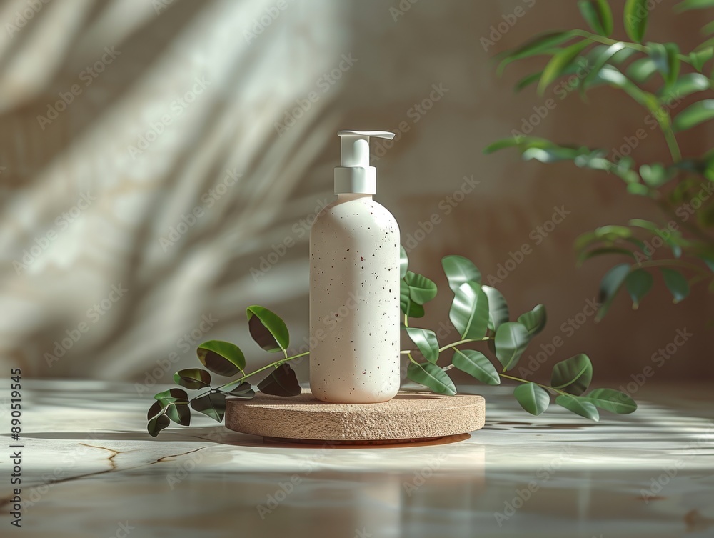 white bottle of cosmetic product on natural stone background white bottle of cosmetic product on natural stone background