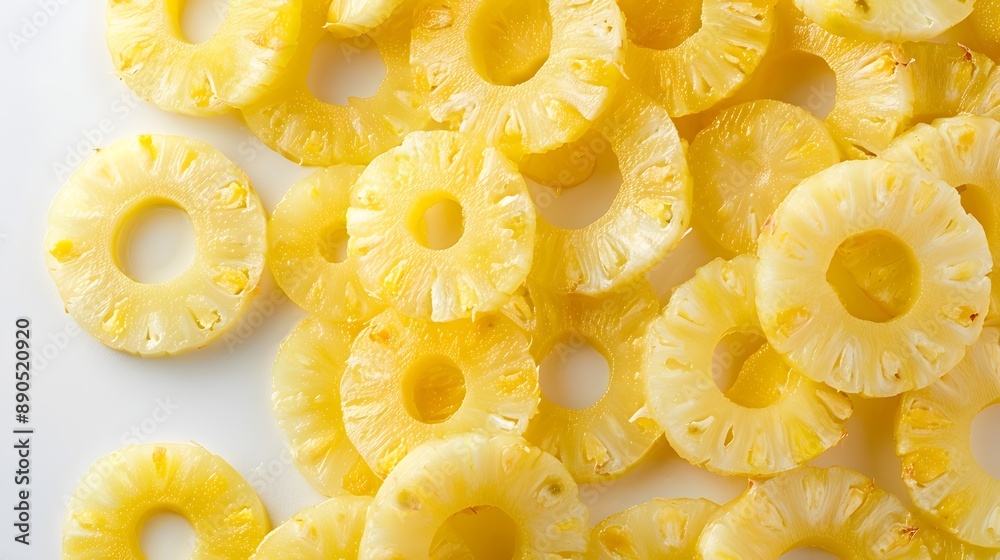 Freshly Cut Pineapple Rings on Clean White Background Highlighting Tropical Juicy Appeal Freshly Cut Pineapple Rings on Clean White Background Highlighting Tropical Juicy Appeal