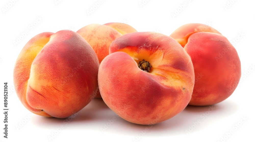 Ripe Peaches on Pristine White Background,Highlighting Velvety Skin and Vibrant Color Ripe Peaches on Pristine White Background,Highlighting Velvety Skin and Vibrant Color