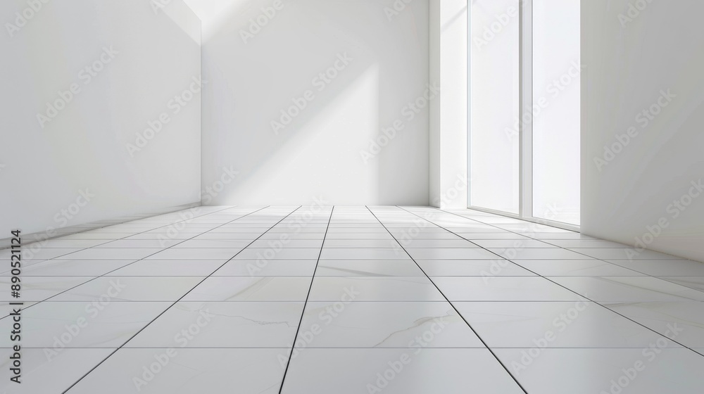 White tiled floor with window. White tiled floor with window.