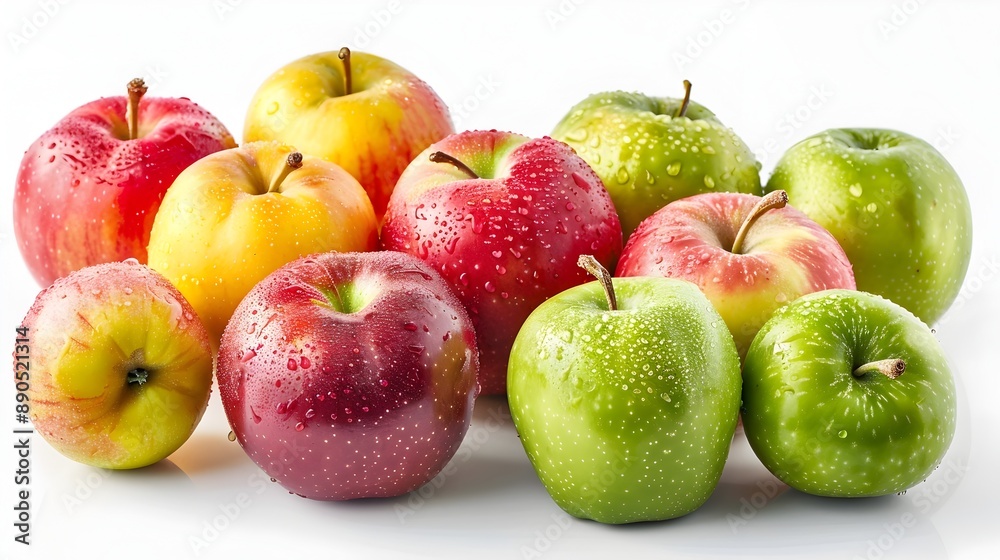 Assortment of Crisp and Vibrant Apples on White Background Assortment of Crisp and Vibrant Apples on White Background