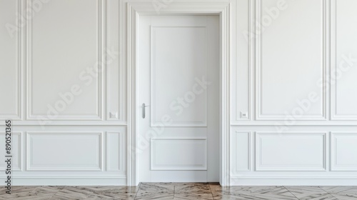 White Door with Molding in a Room.