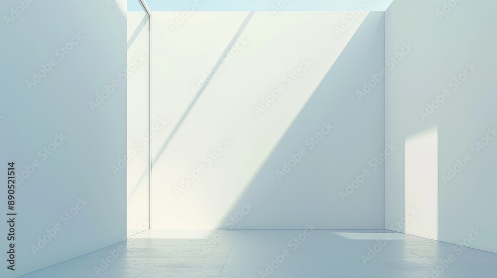 Two studio lights stand on tripods in an empty concrete room with bright sunlight streaming in from above Two studio lights stand on tripods in an empty concrete room with bright sunlight streaming in from above
