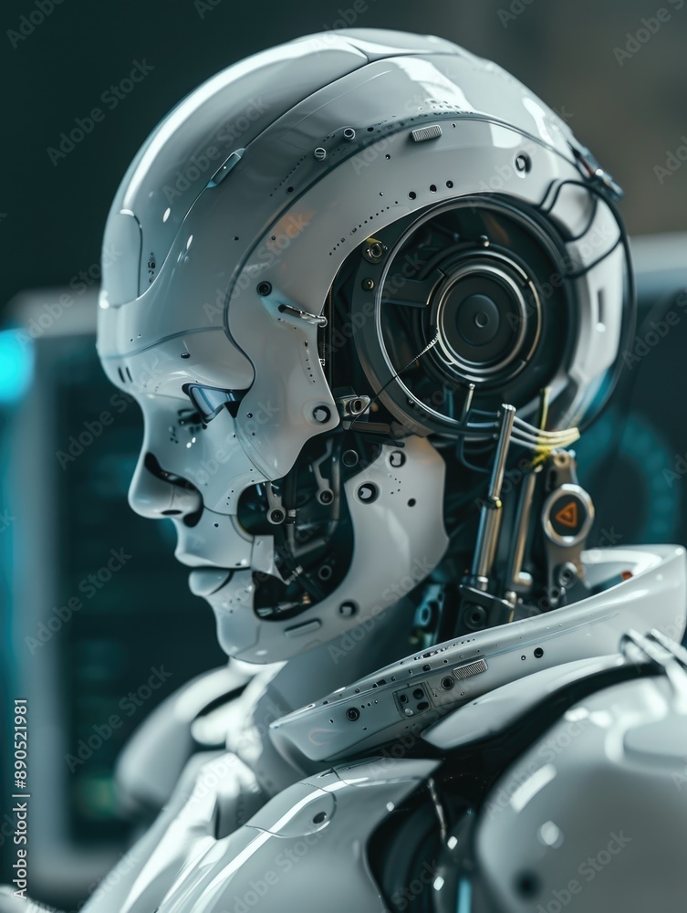 Robot Head with Computer Background Robot Head with Computer Background