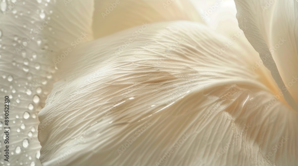 Close-up of a White Flower Petal with Water Droplets. Close-up of a White Flower Petal with Water Droplets.