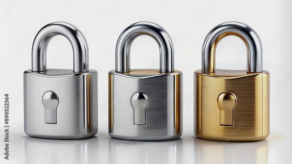 Stand as a Testament to Secure Information Security Practices with 3D Golden and Silver Lock Icons - A Visual Statement of Protection Generative AI-generated design