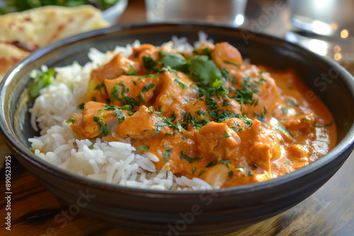 Indian chicken tikka masala curry with herbs