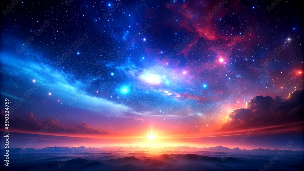 Fototapeta premium Celestial Echoes in the Digital Dusk Generative AI Algorithmic art