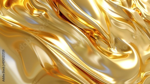 Elegant gold 3D abstract background showcasing viscous fluid flows and smooth liquid textures