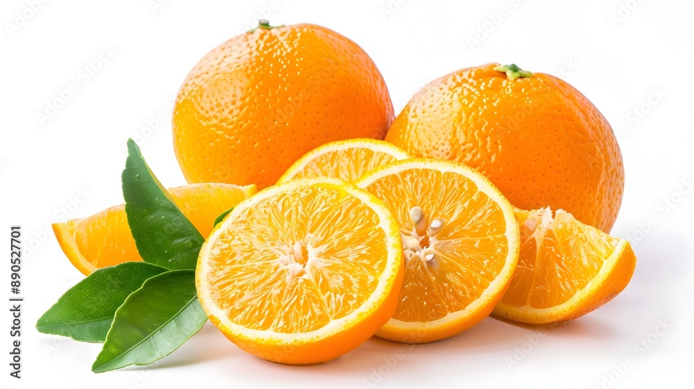 Vibrant Citrus Delight:Sliced Oranges on a Clean White Canvas Vibrant Citrus Delight:Sliced Oranges on a Clean White Canvas