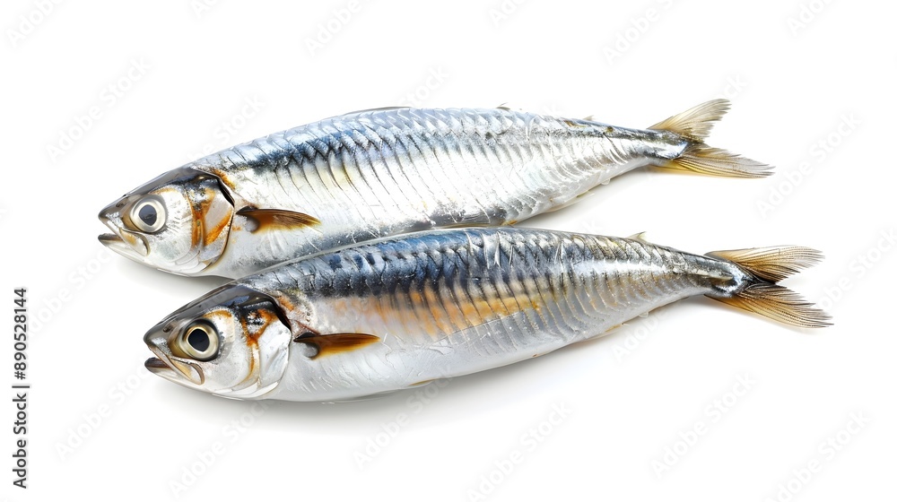Whole Shiny Herring on Plain White Backdrop Whole Shiny Herring on Plain White Backdrop