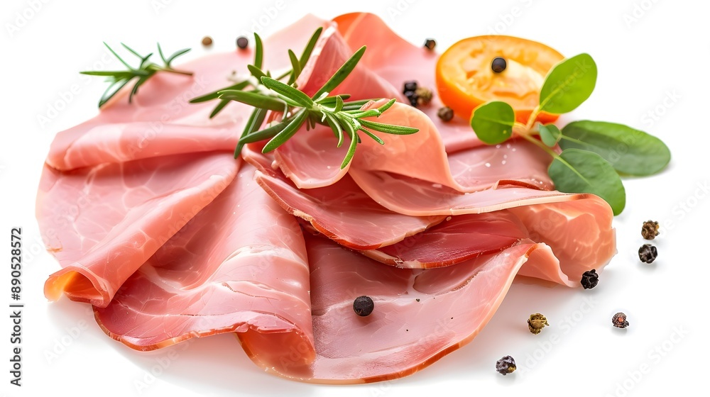 Delectable Deli Delights:Sliced Ham on a Pristine White Background Delectable Deli Delights:Sliced Ham on a Pristine White Background