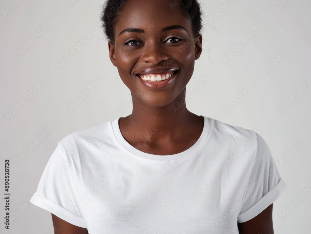 A happy woman with a bright smile looks directly into the lens A happy woman with a bright smile looks directly into the lens