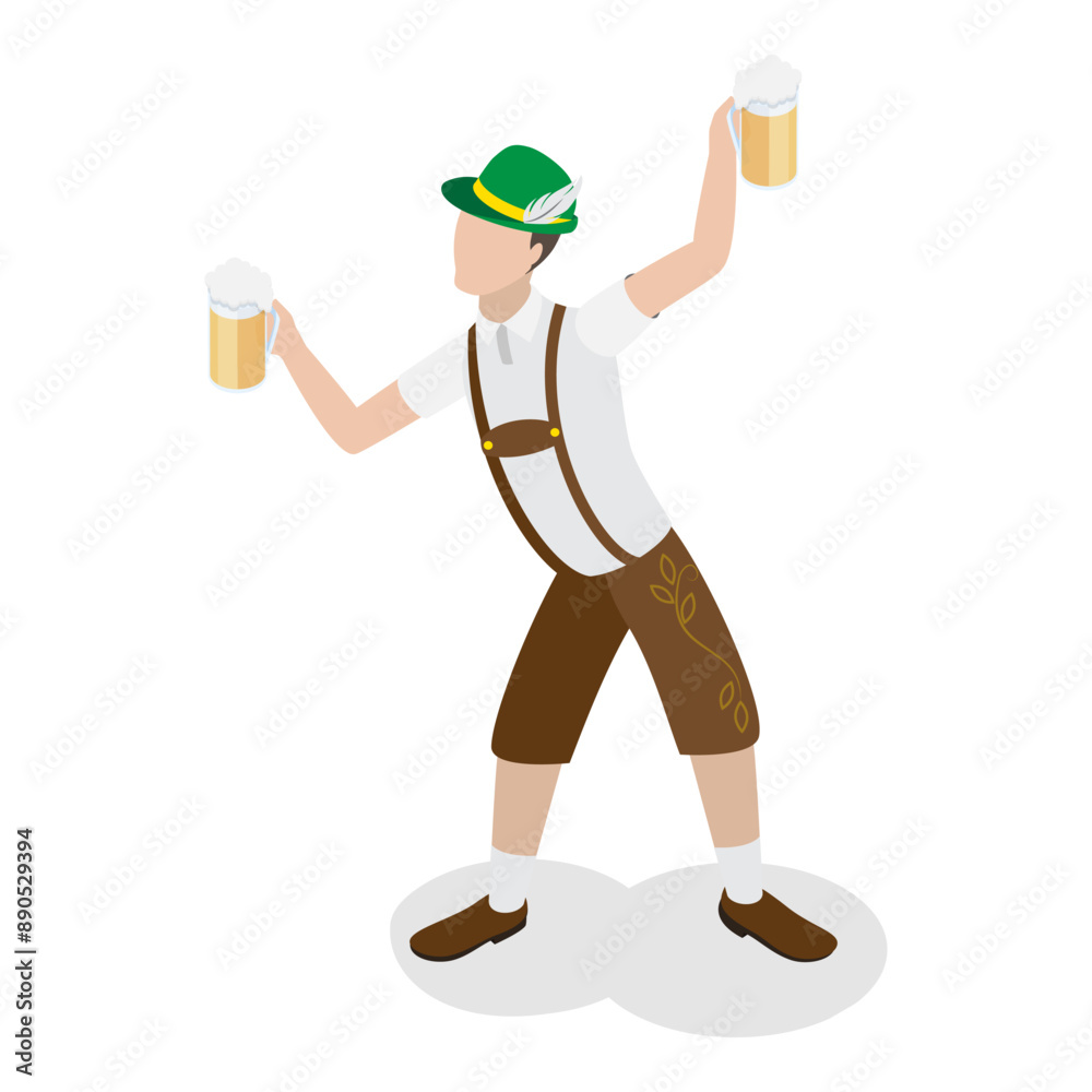 3D Isometric Flat Vector Illustration of Bavarians, Oktoberfest Party. Item 5 3D Isometric Flat Vector Illustration of Bavarians, Oktoberfest Party. Item 5