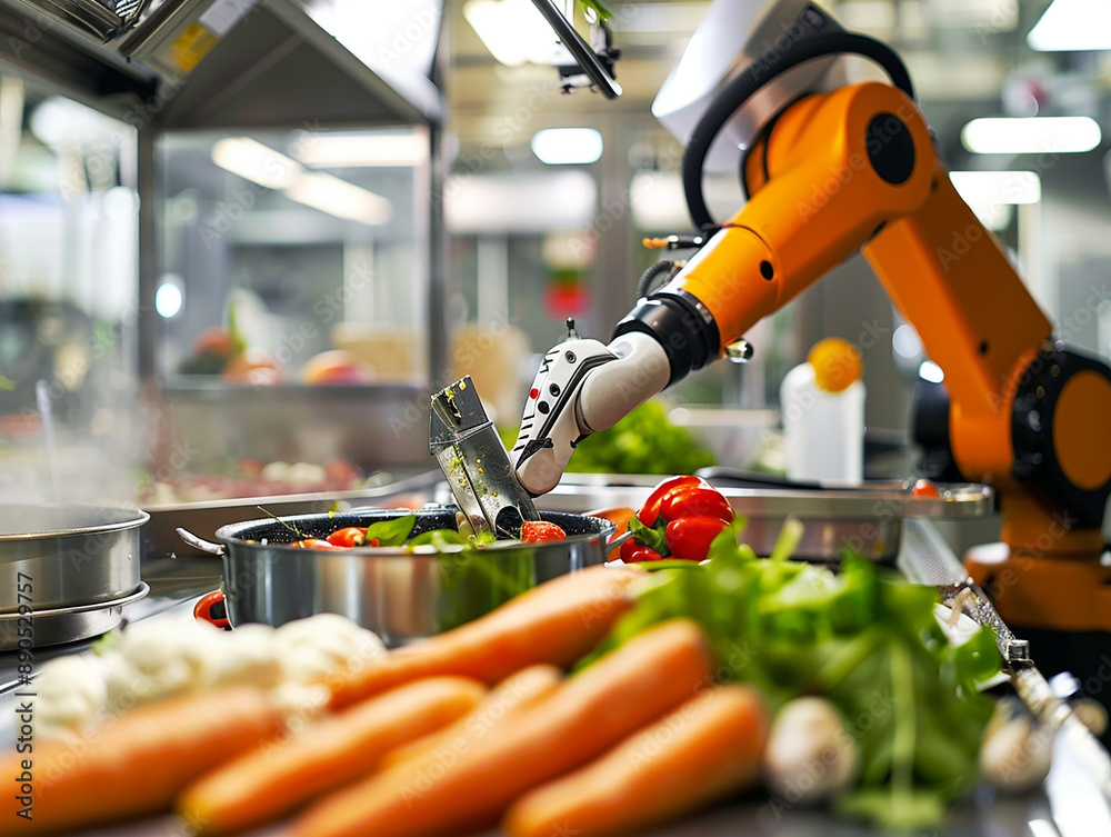 robot cooking in the kitchen of a fancy restaurant