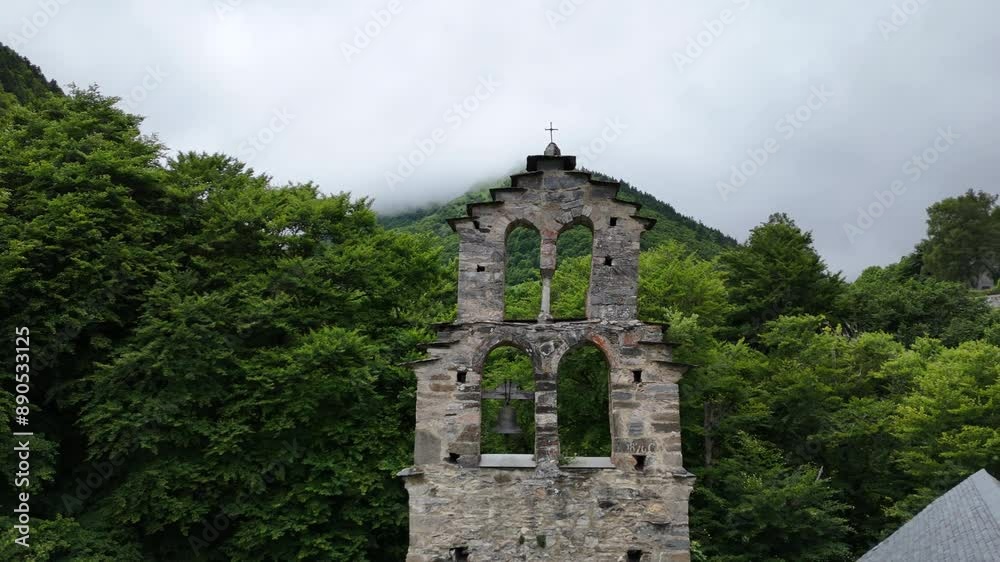 Aerial view of the Templar chapel at Aragnouet in the Pyrenees, France Aerial view of the Templar chapel at Aragnouet in the Pyrenees, France