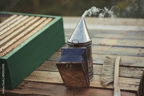 Rural and natural beekeeper, working to collect honey from hives