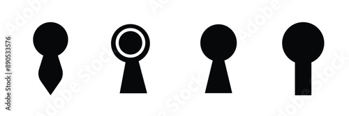 Keyhole vector icons set. Key hole illustration. Lock sign collection, padlock, door symbol on white background.