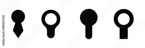 Keyhole vector icons set. Key hole illustration. Lock sign collection, padlock, door symbol on white background.