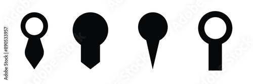 Keyhole vector icons set. Key hole illustration. Lock sign collection, padlock, door symbol on white background.
