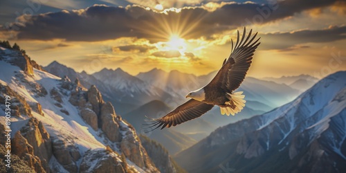 inspiring eagle flying over mountains Creative AI