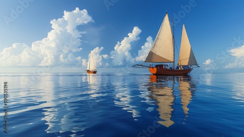 Phinisi ships sailing on calm seas with bright blue seas photo