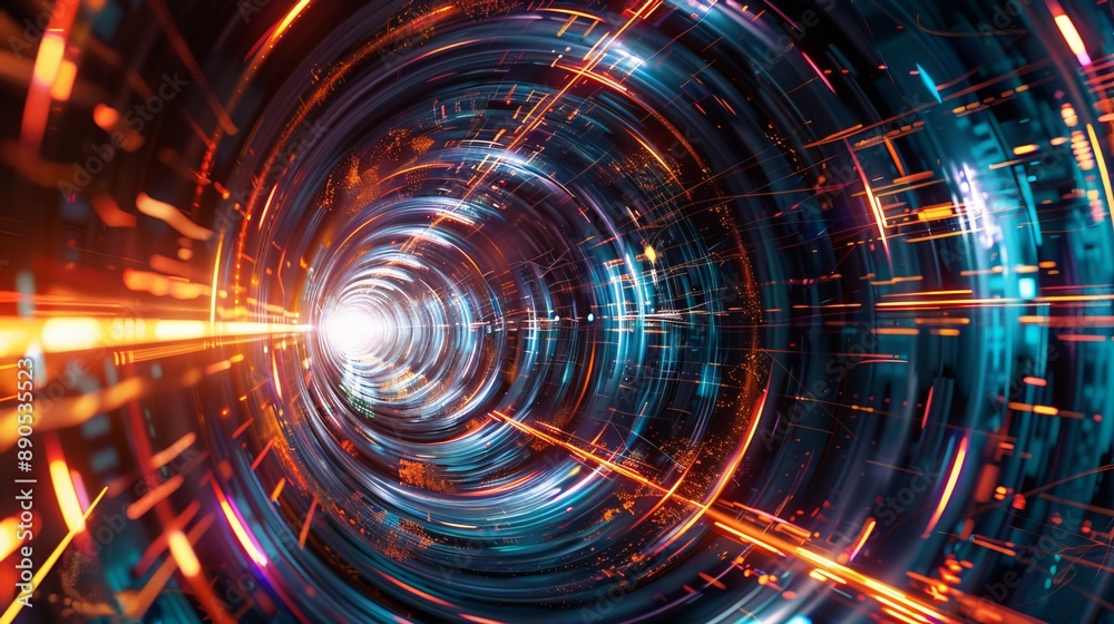 Data is flowing through a futuristic tunnel, creating a vortex effect. The background is a vector image, making it ideal for use in digital designs. Data is flowing through a futuristic tunnel, creating a vortex effect. The background is a vector image, making it ideal for use in digital designs.