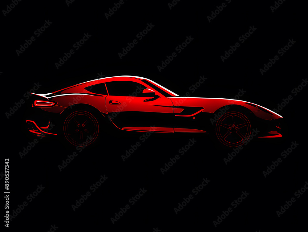 Silhouette of a red car on a black background. Neural network AI generated art Silhouette of a red car on a black background. Neural network AI generated art