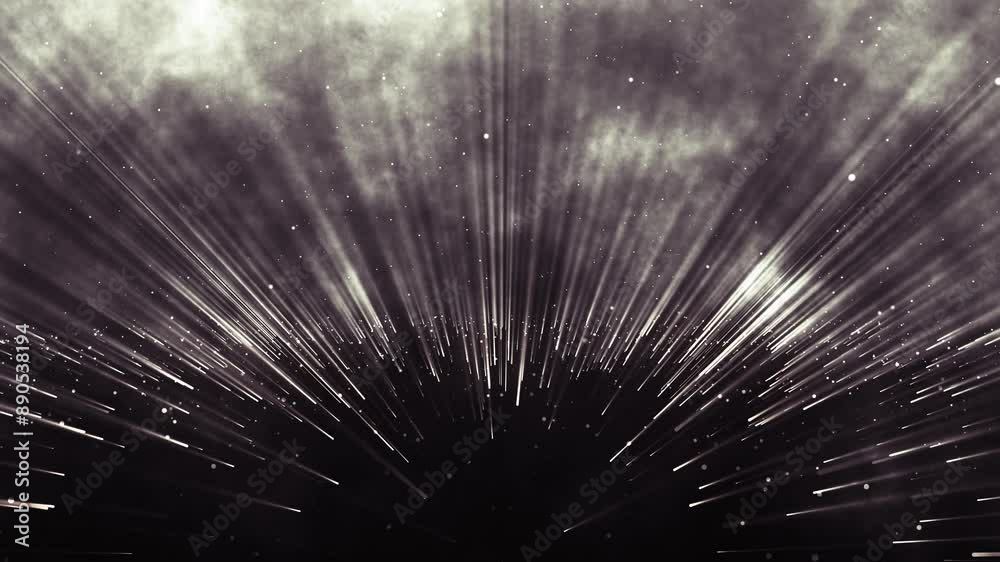 Abstract black and white led background with rays and motion dots ...