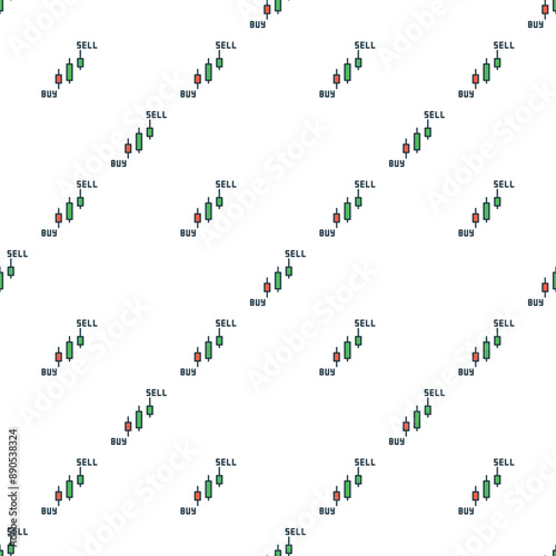 Buy Sell Candlestick Chart vector Trading colored seamless pattern