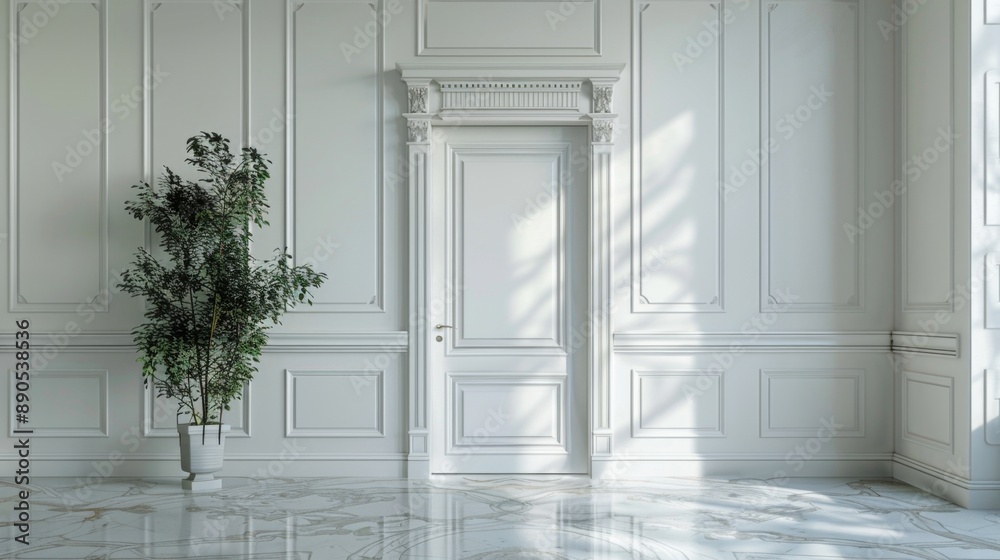 Classic White Wooden Door with Unique Design and Polished Surface in Traditional Setting Classic White Wooden Door with Unique Design and Polished Surface in Traditional Setting