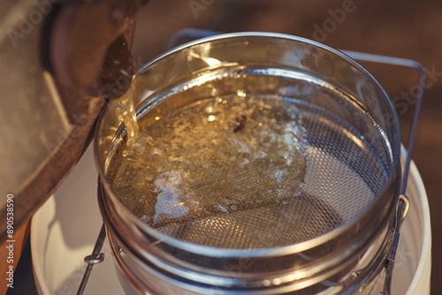 Rural and natural beekeeper, working to collect honey from hives