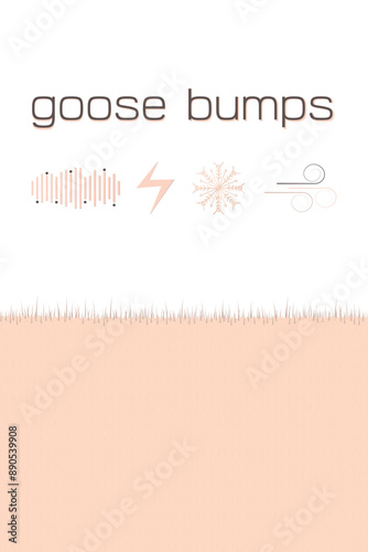 Border Goosebumps on the skin poster.  Frame Goosebump arrector pili muscle hair straight up. Goose bumps ants on skin banner.