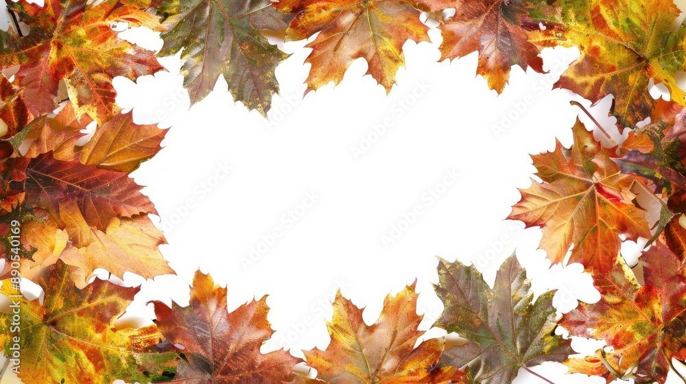 Autumnal leaves forming a frame, isolated and vibrant. Autumnal leaves forming a frame, isolated and vibrant.