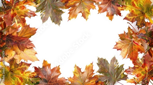 Autumnal leaves forming a frame, isolated and vibrant.