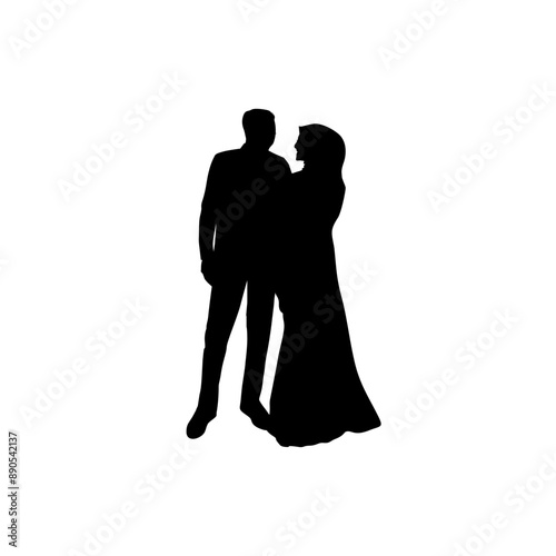 Muslim wedding silhouettes looking at each other vector