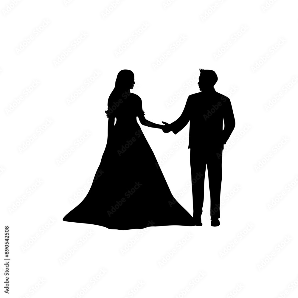 wedding silhouette of man holding woman's hand rear view vector wedding silhouette of man holding woman's hand rear view vector